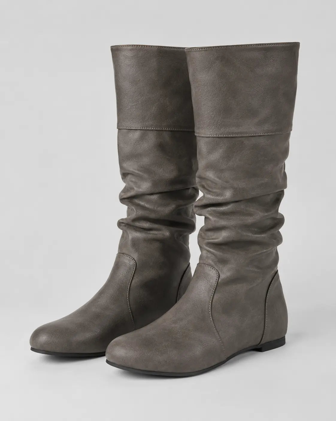 Roussel Bottes Montantes Souples, Tige Froncée, Talon Plat pour Femme - Gris