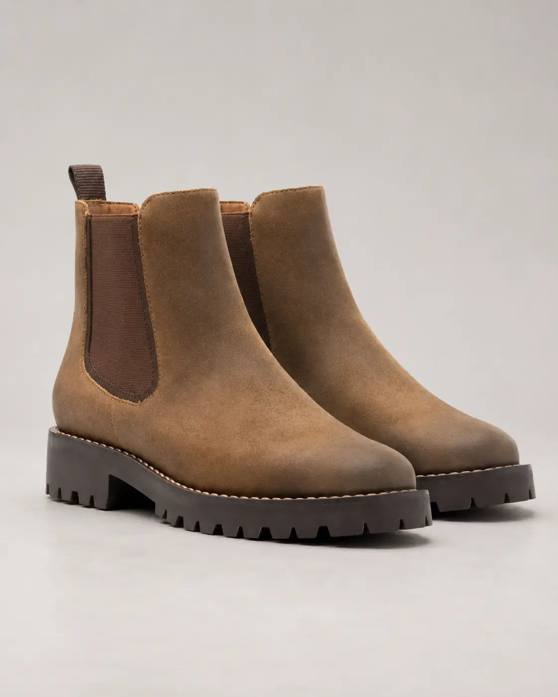 Calanthe Bottines Chelsea Effet Daim, Semelle Crantée Épaisse pour Femme - Marron