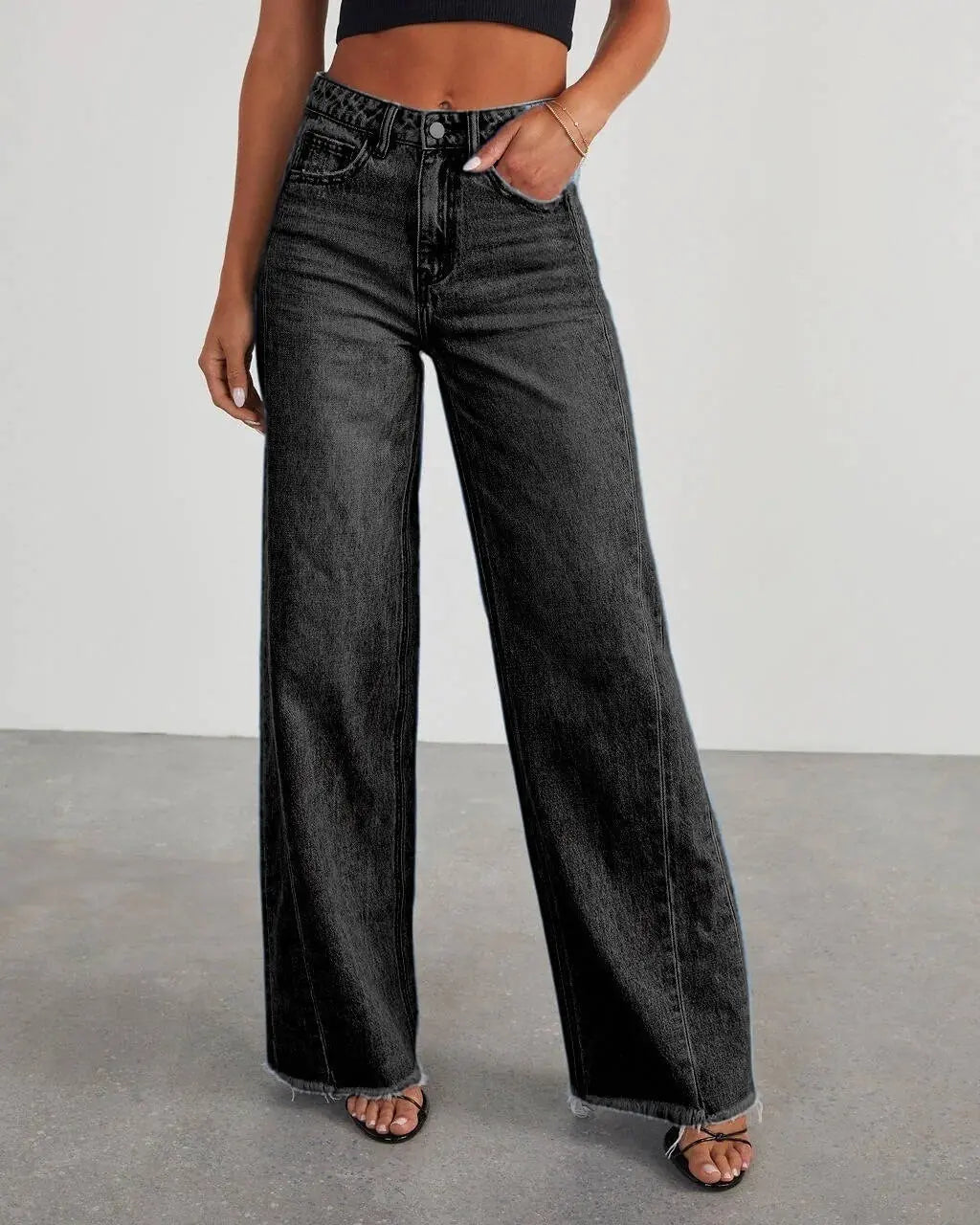 Seraphine Jean Large Taille Haute, Denim Stretch, Coupe Décontractée pour Femme - Noir