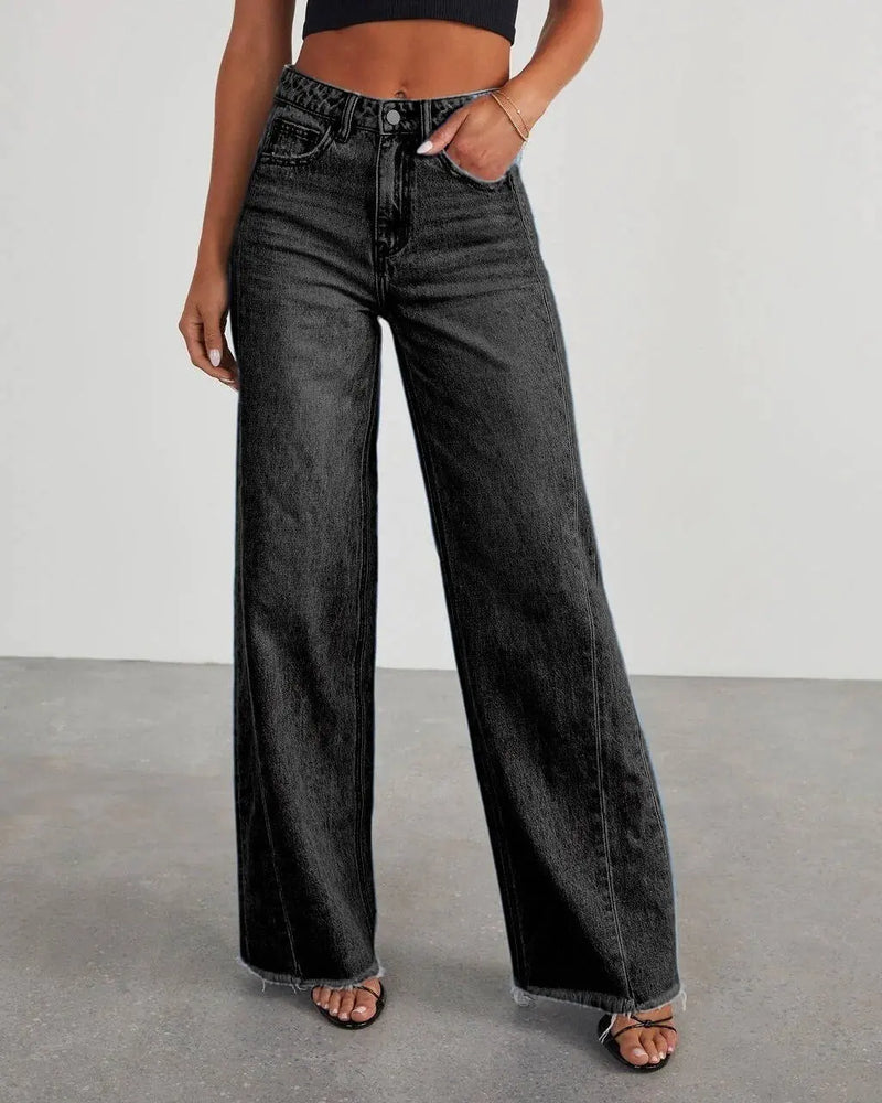 Seraphine Jean Large Taille Haute, Denim Stretch, Coupe Décontractée pour Femme - Noir