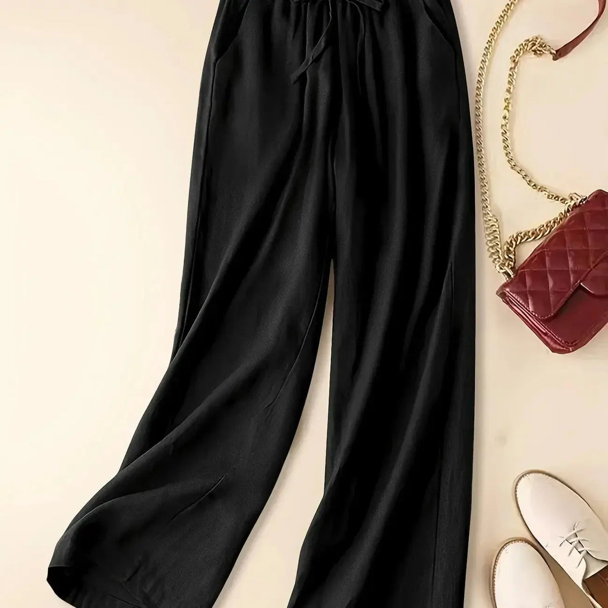 Thalveen Pantalon Large à Cordon de Serrage pour Femme - Noir