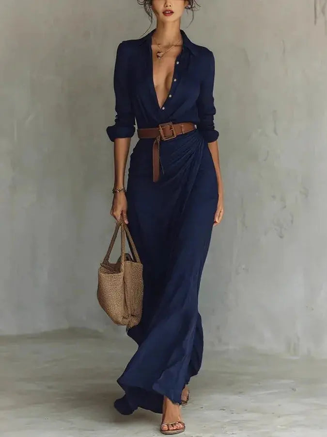 Perla Robe Maxi Cache-Cœur pour Femme - Bleu Marine