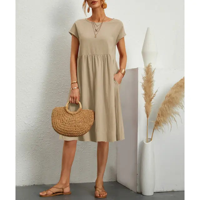 Zara Robe Midi en Tissu Léger et Respirant, Coupe Décontractée, Longueur Mi-Mollet pour Femme - Kaki