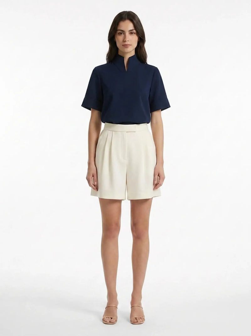 Anouska Blouse Structurée Col Montant pour Femme - Bleu Marine