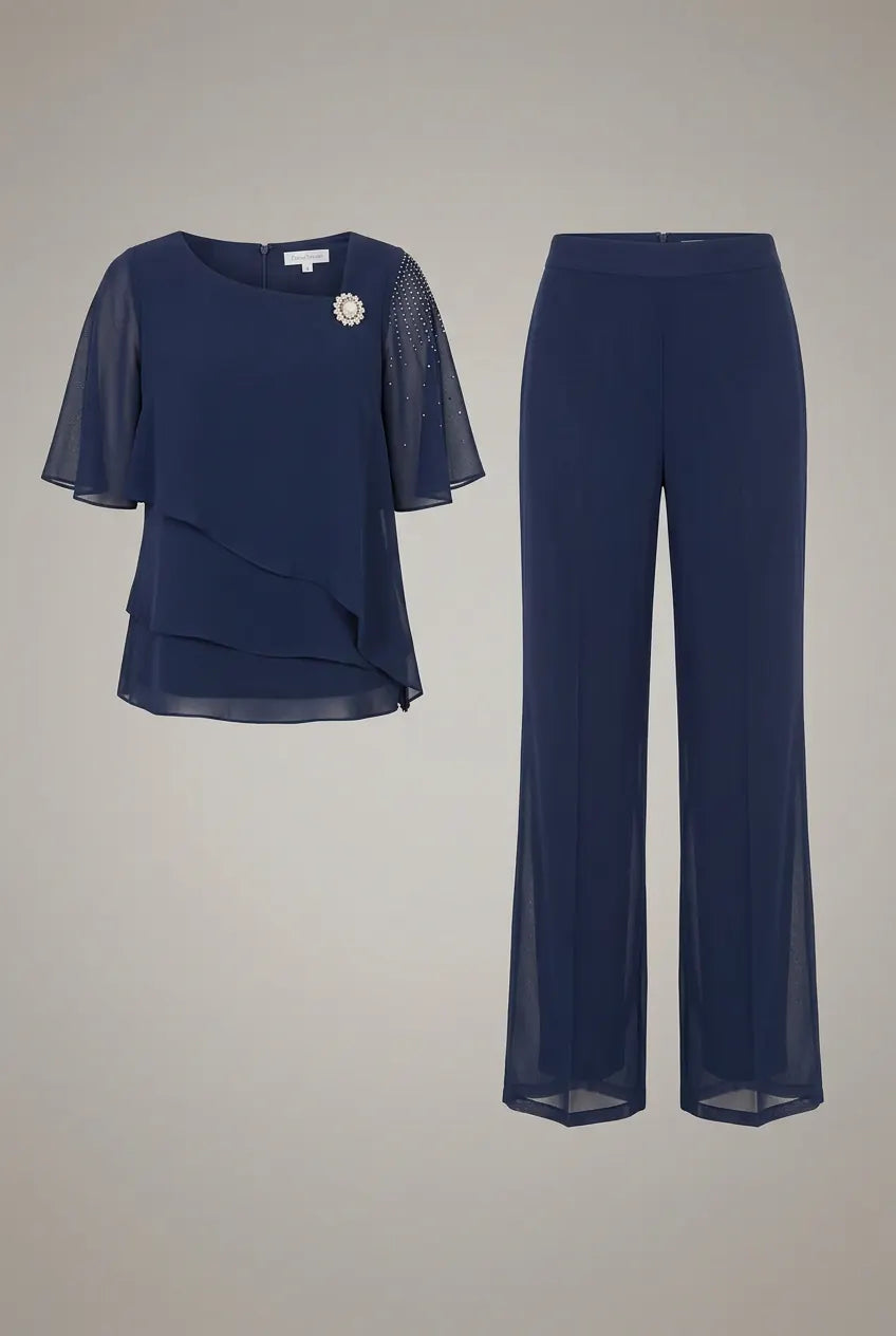 Héloïse Ensemble Haut et Pantalon Droit pour Femme - Bleu Marine
