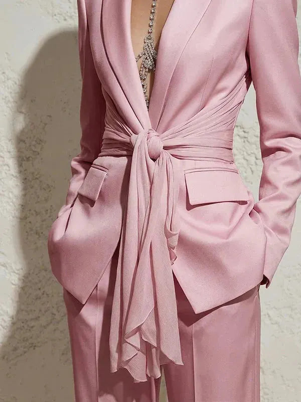 Genevieve Ensemble Deux Pièces Taille Nouée, Pantalon Large pour Femme - Rose