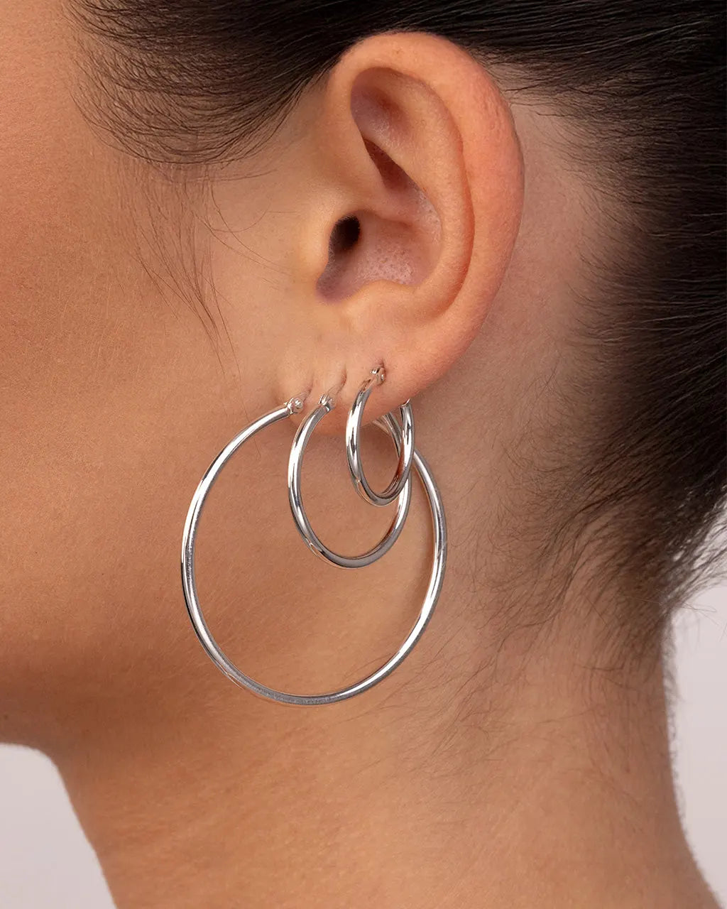 Mireille Boucles d'Oreilles Créoles Classiques en Argent Sterling pour Femme - Argenté