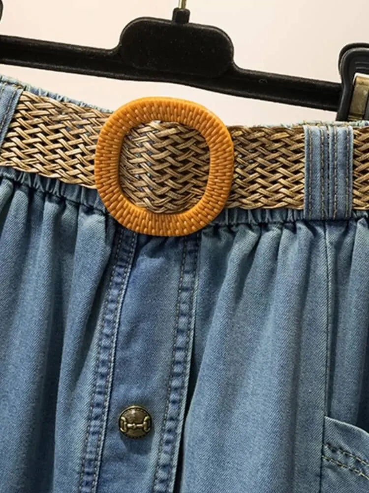 Faustine Jupe Trapèze en Denim Boutonnée pour Femme - Bleu