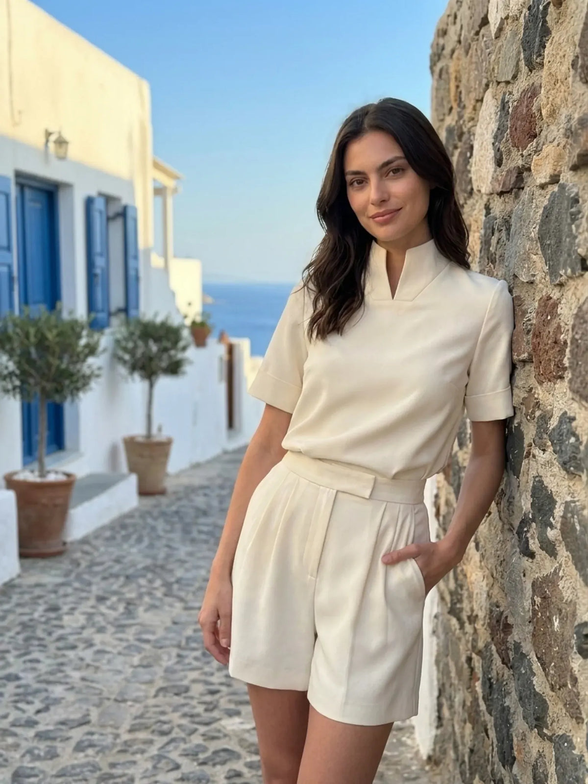 Anouska Blouse Structurée Col Montant pour Femme - Blanc
