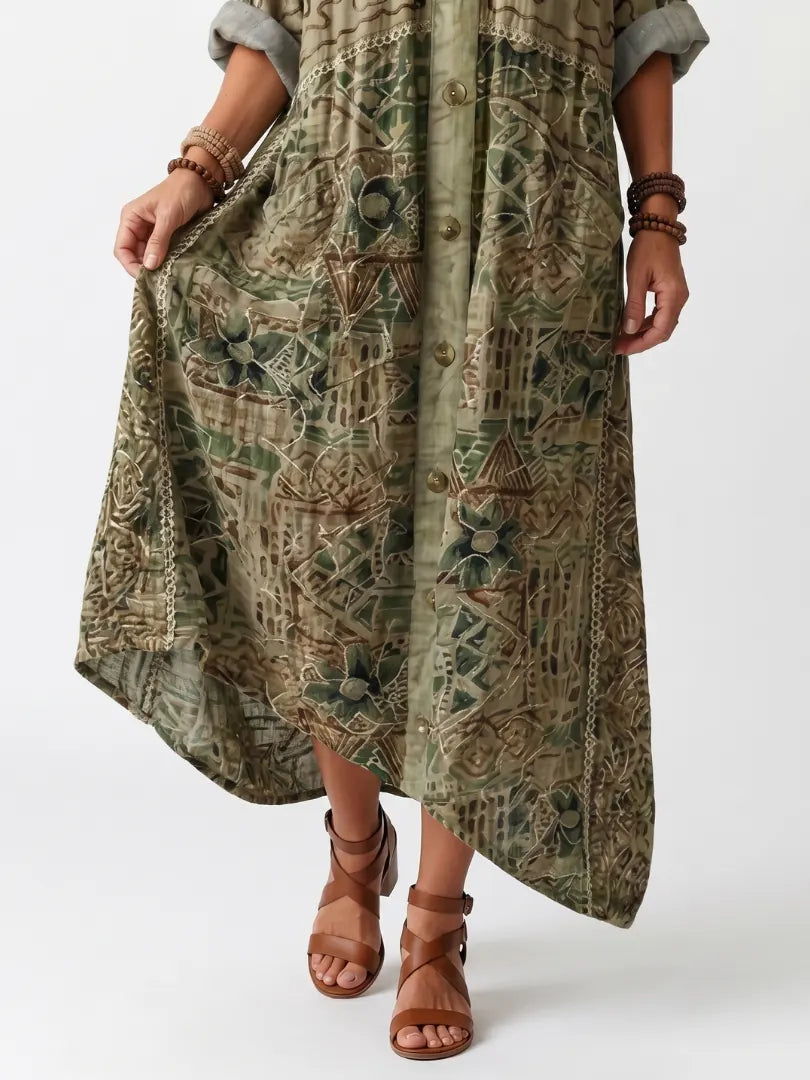 Elodine Robe Midi Bohème Brodée à Poches, Coupe Décontractée, Vert pour Femme - Vert