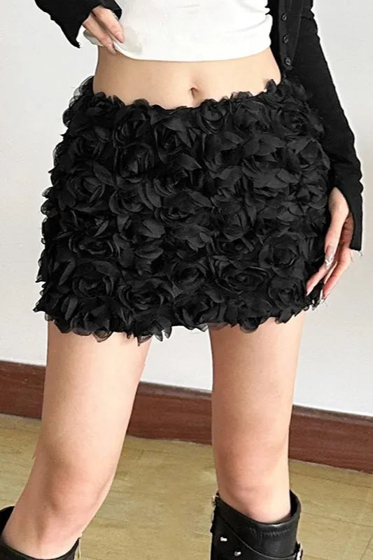 Havana Jupe Mini Moulante à Fleurs 3D pour Femme - Noir