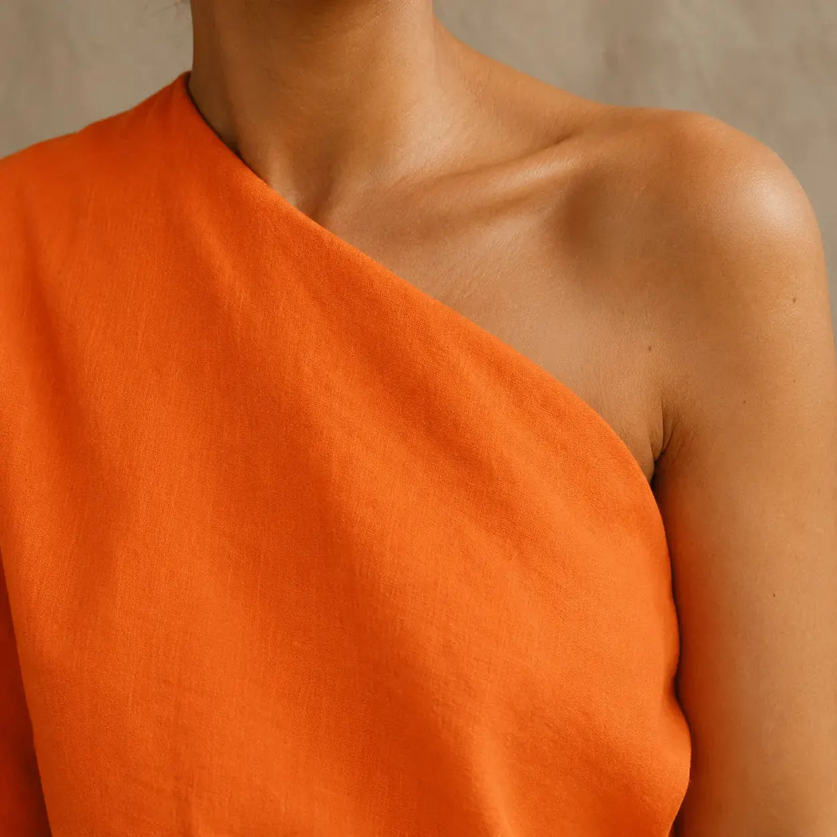 Solendra Ensemble Coordonné Haut Asymétrique et Pantalon Large Fluide pour Femme - Orange Vif