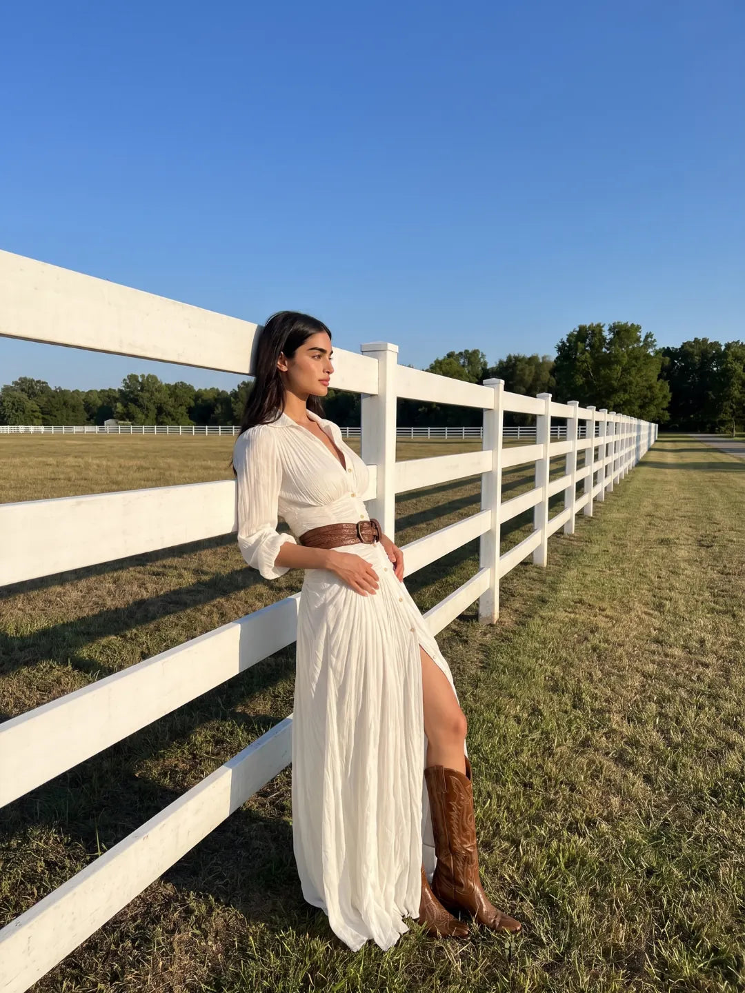 Stevie Robe Maxi Bohème Drapée, Boutonnée Devant pour Femme - Blanc