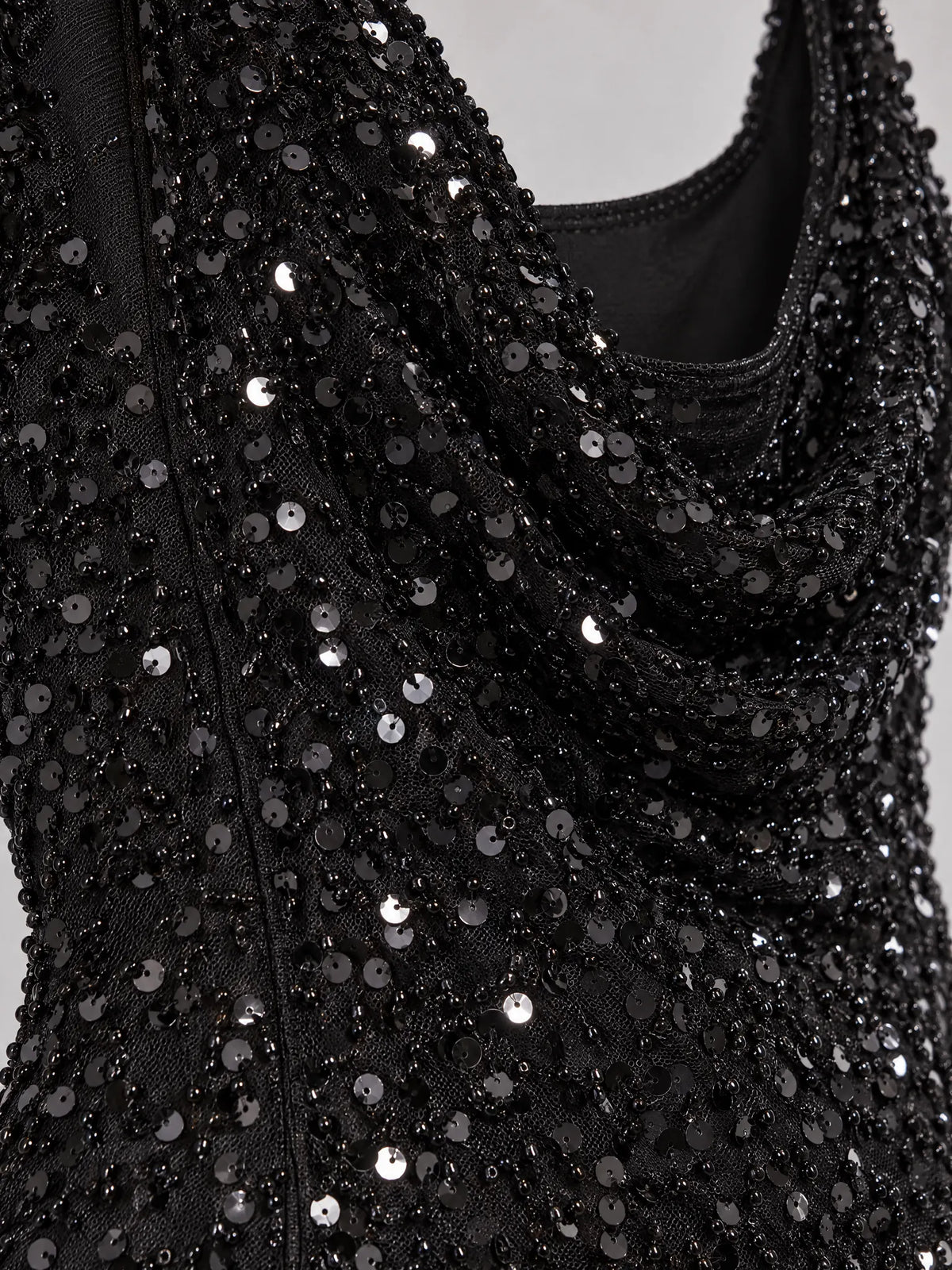Clemence Robe de Soirée Maxi à Sequins, Col Halter, Dos Ouvert pour Femme - Noir
