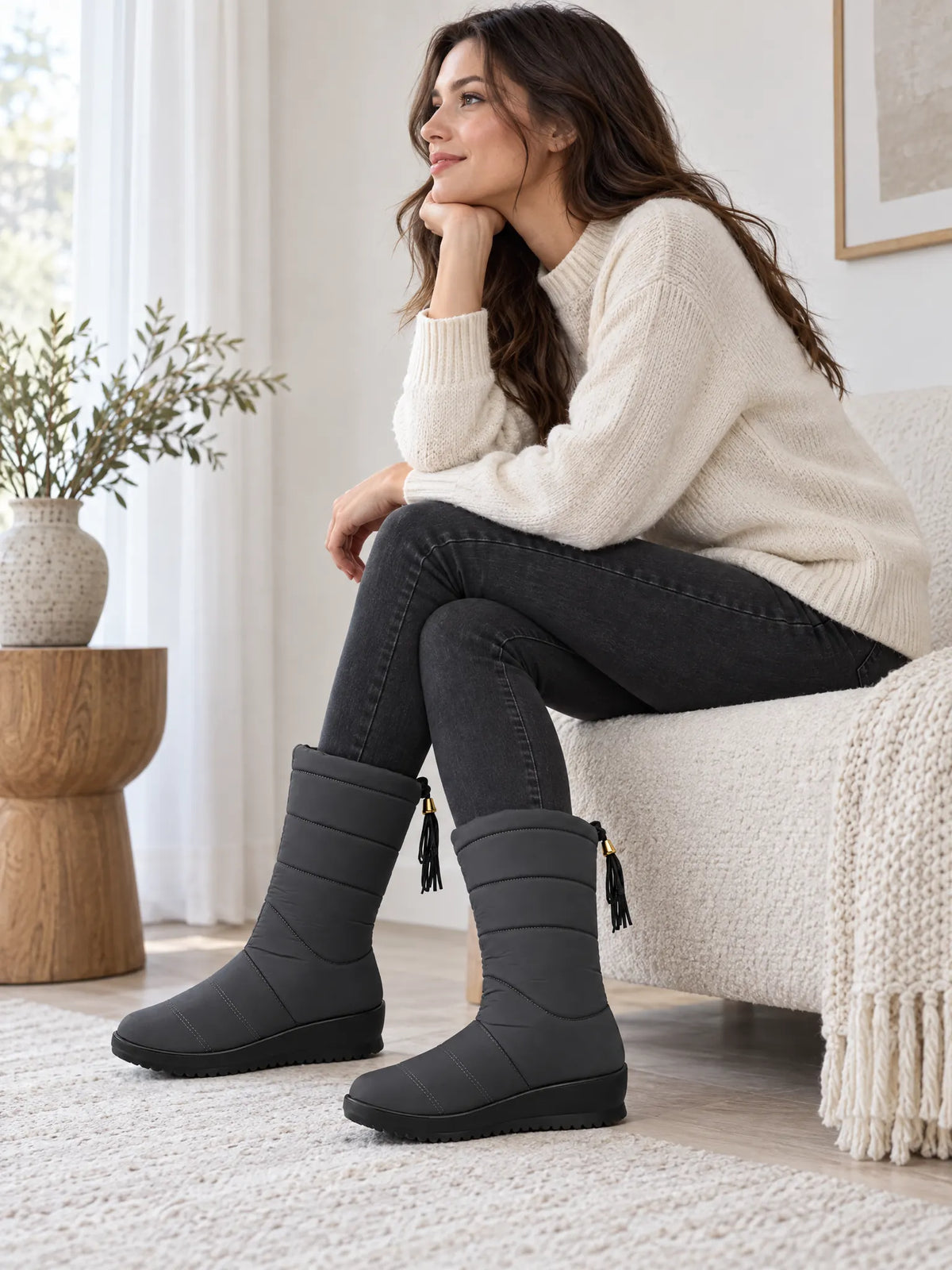 Larkspur Bottes de Neige Matelassées Mi-Mollet pour Femme - Gris