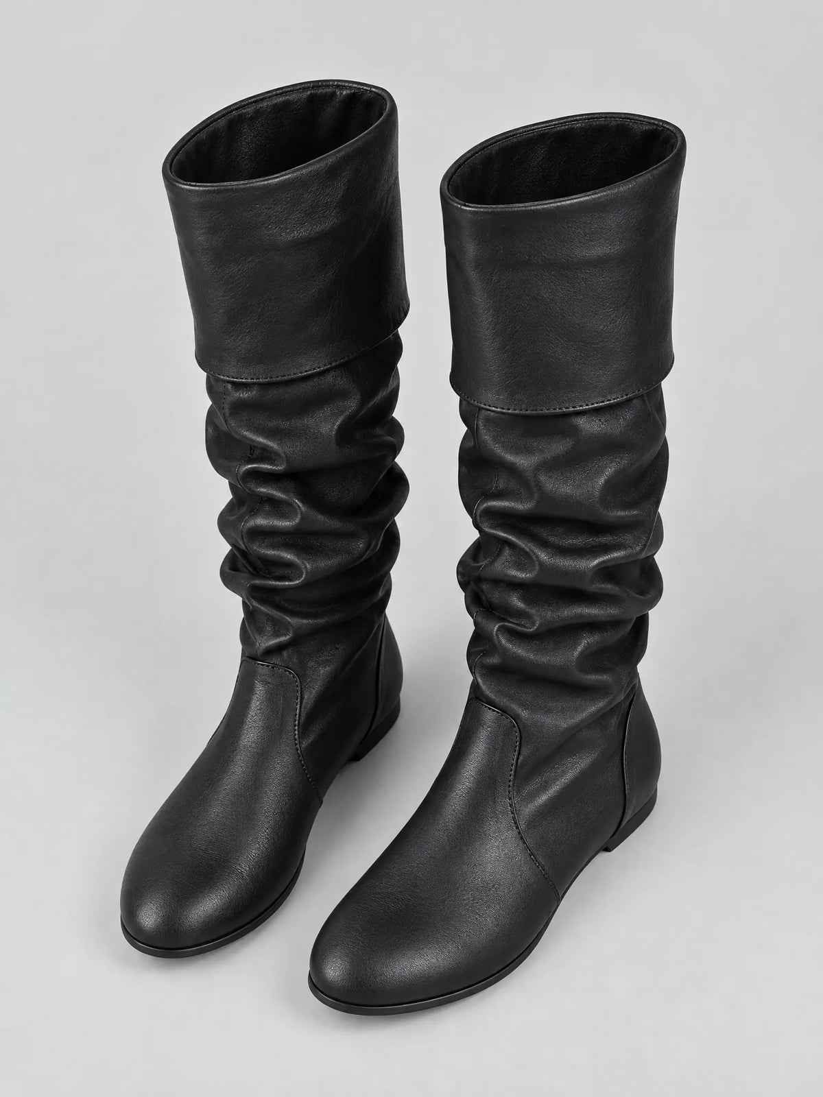 Roussel Bottes Montantes Souples, Tige Froncée, Talon Plat pour Femme - Noir