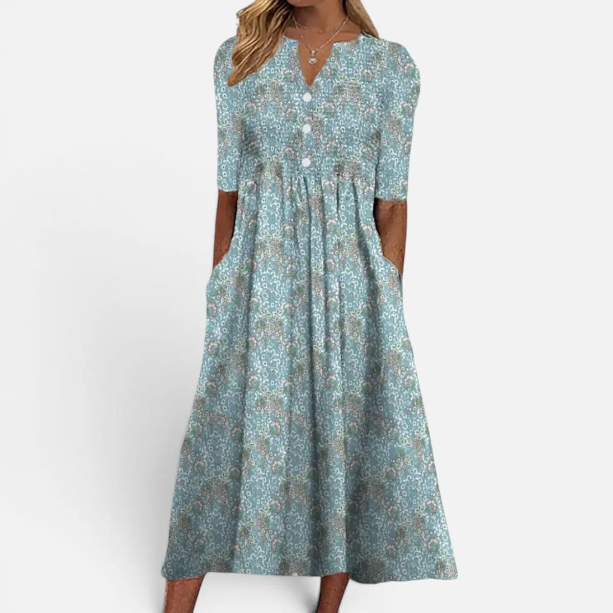 Juliette Robe Midi Boutonnée à Imprimé Fleuri pour Femme - Bleu