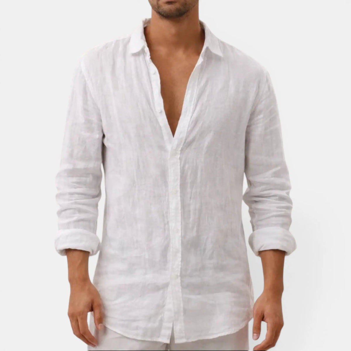 Léonie Chemise Col Ouvert, Manches Longues, Coupe Régulière, 6 Coloris pour Femme - Blanc