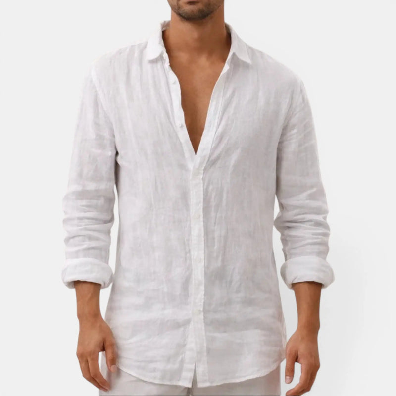 Léonie Chemise Col Ouvert, Manches Longues, Coupe Régulière, 6 Coloris pour Femme - Blanc