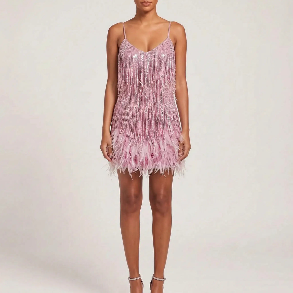 Halcyon Robe Mini à Franges, Sans Manches, Blanche pour Femme - Rose