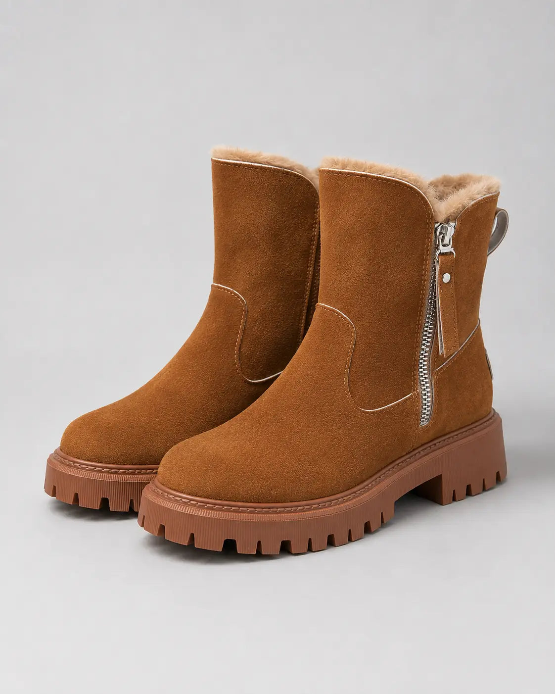 Marchetta Bottines d'Hiver Doublées Fausse Fourrure, Zip Latéral, Semelle Crantée pour Femme - Marron