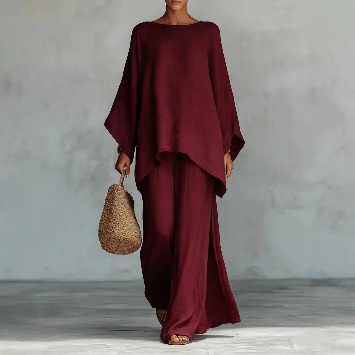 Anna Ensemble Deux Pièces en Lin pour Femme - Bordeaux