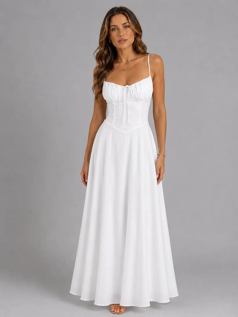 Cyrene Robe Maxi Fluide à Fines Bretelles, Silhouette Aérienne pour Femme - Blanc