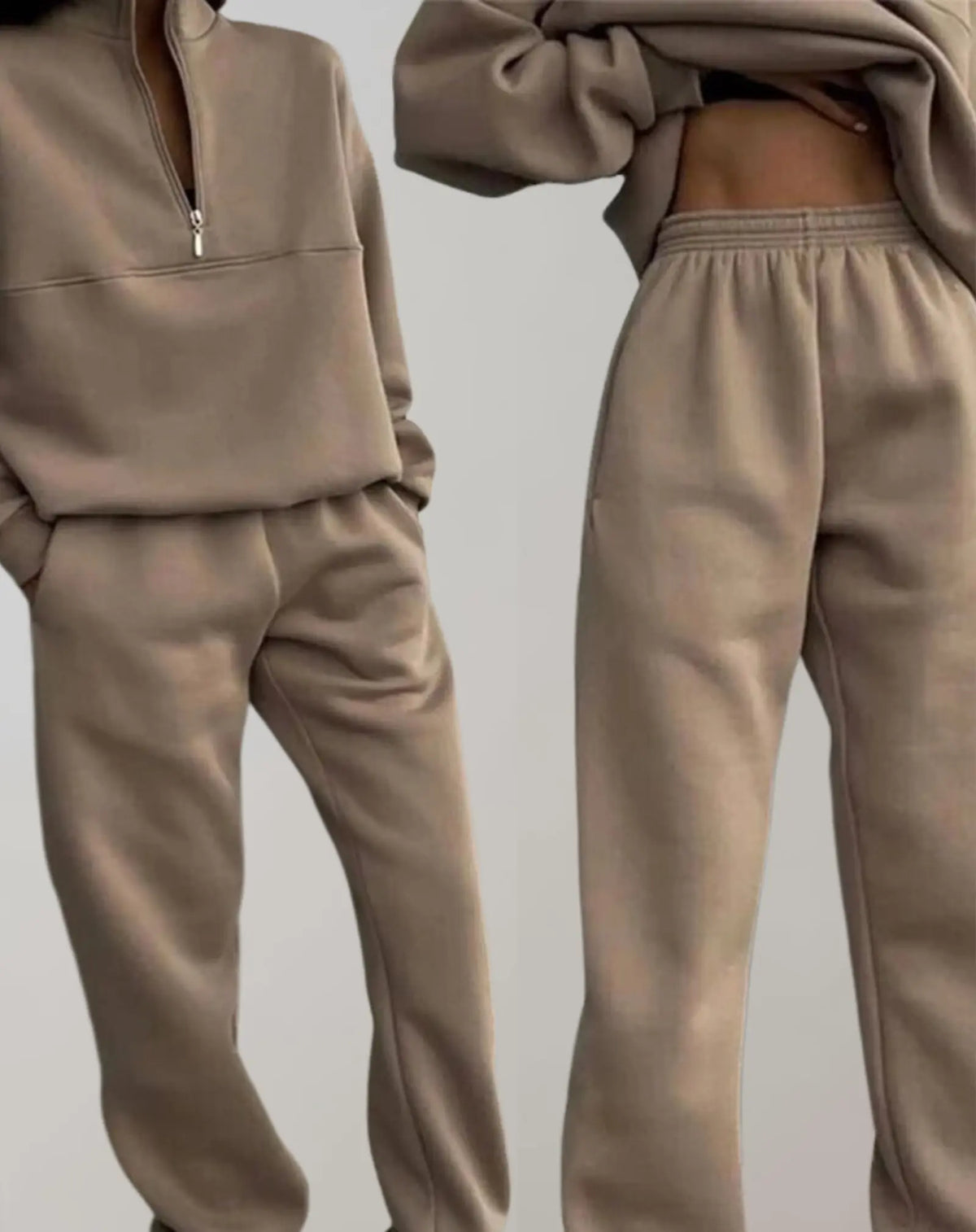 Sarah Ensemble Doux en Molleton, Confortable et Élégant pour Femme - Camel