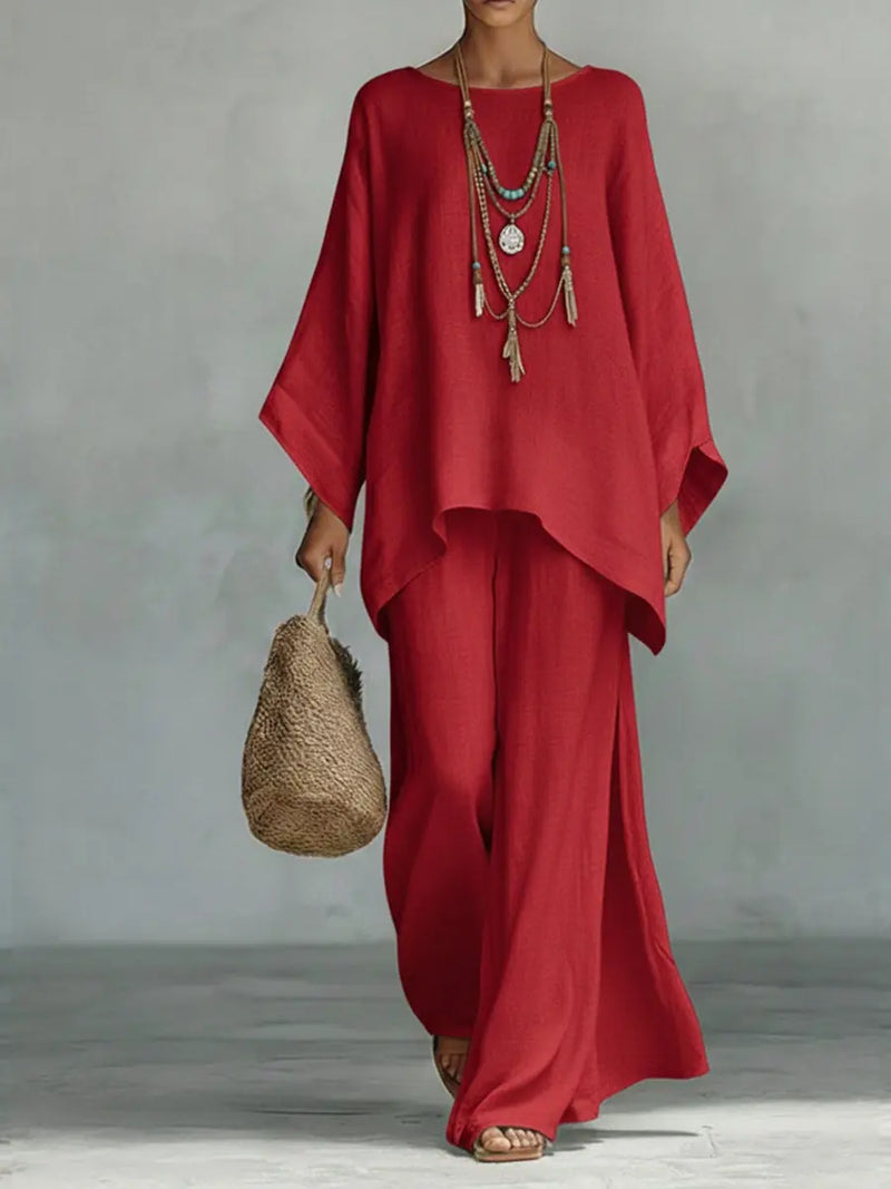 Venetia Ensemble Deux Pièces Haut Oversize et Pantalon pour Femme - Rouge