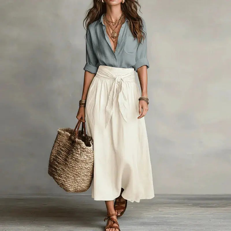 Juniper Ensemble Coordonné Deux Pièces en Lin pour Femme - Gris et Blanc