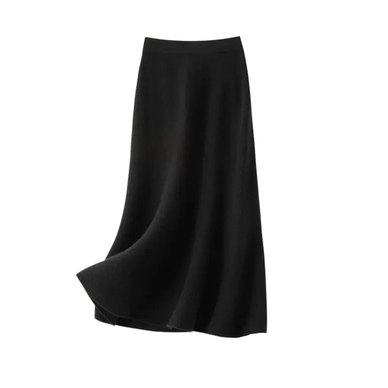 Marcelline Jupe Midi Évasée en Maille de Cachemire pour Femme - Noir