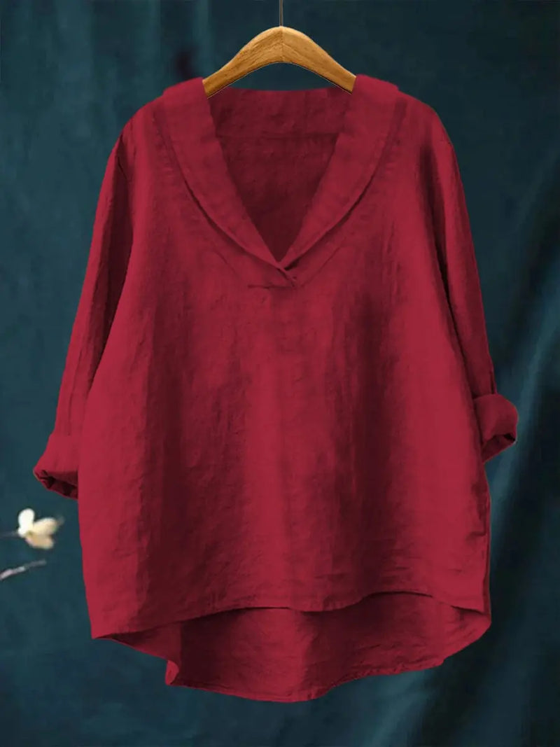 Halvara Blouse Col en V, Coupe Décontractée pour Femme - Rouge