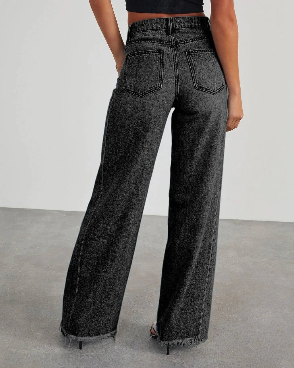 Seraphine Jean Large Taille Haute, Denim Stretch, Coupe Décontractée pour Femme - Noir