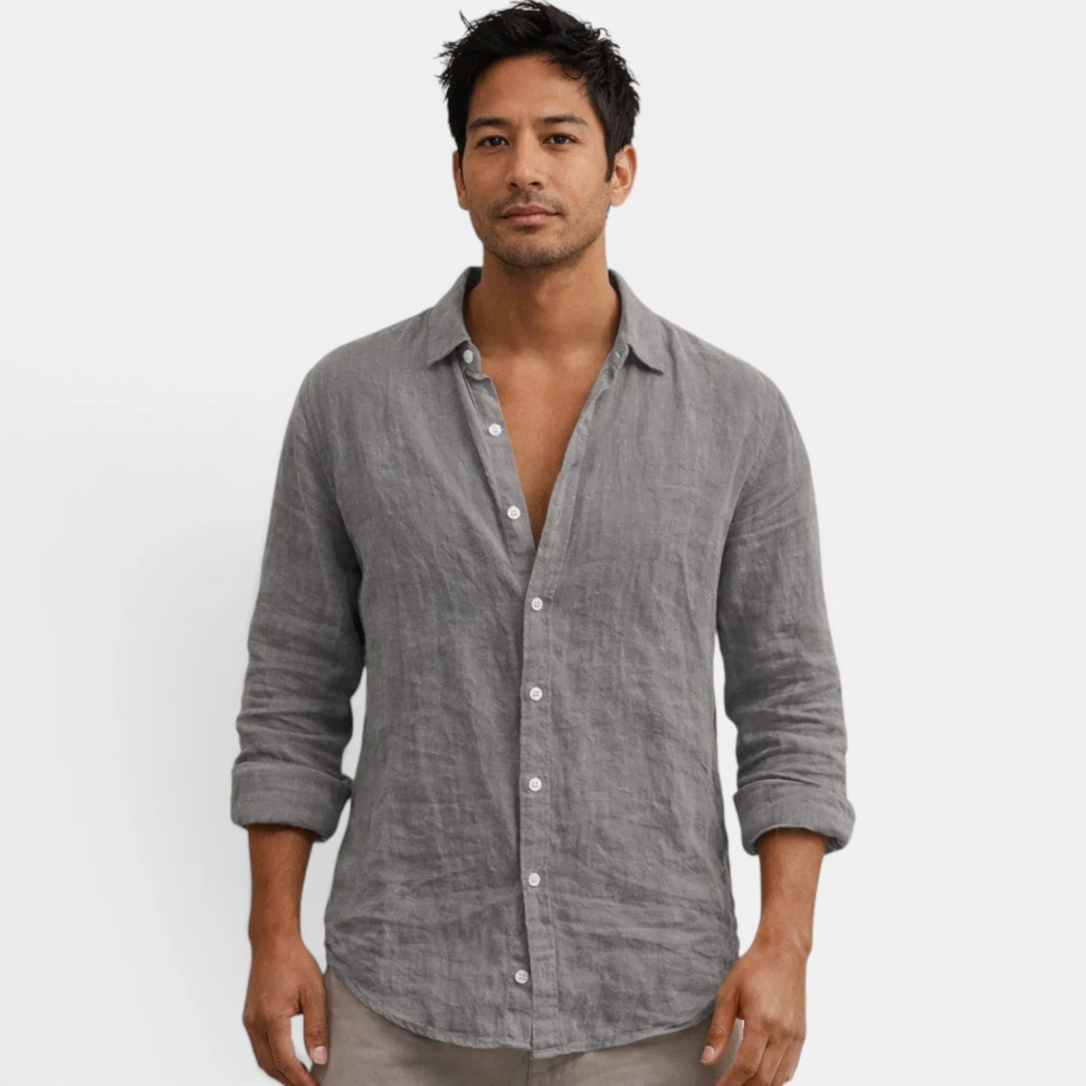 Léonie Chemise Col Ouvert, Manches Longues, Coupe Régulière, 6 Coloris pour Femme - Gris