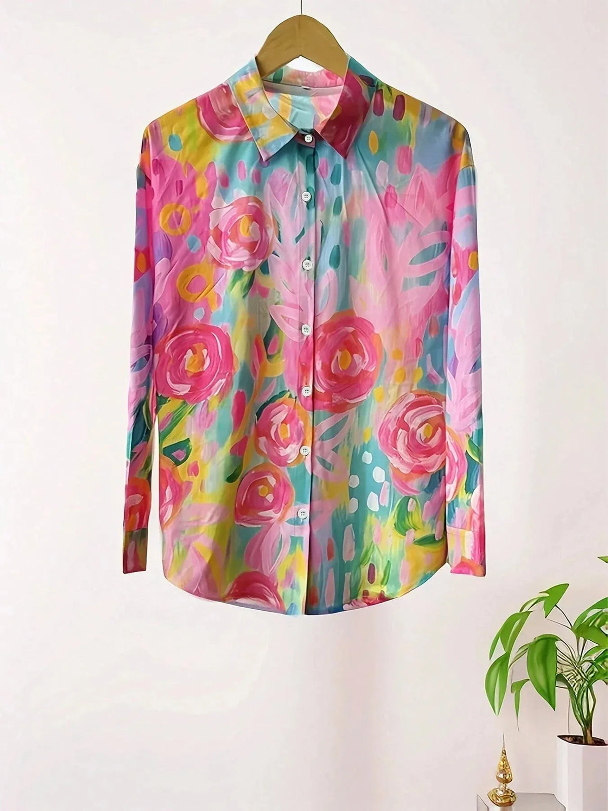 Abigail Blouse Fleurie Colorée, Boutonnée Devant pour Femme - Rose