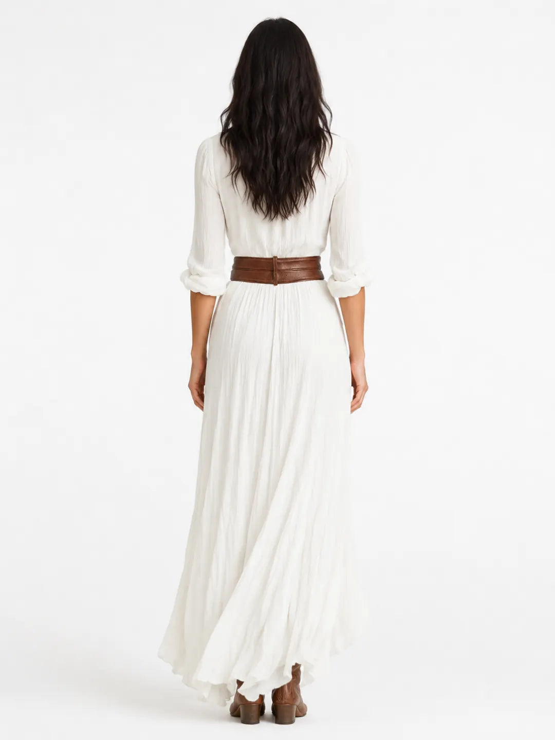 Stevie Robe Maxi Bohème Drapée, Boutonnée Devant pour Femme - Blanc