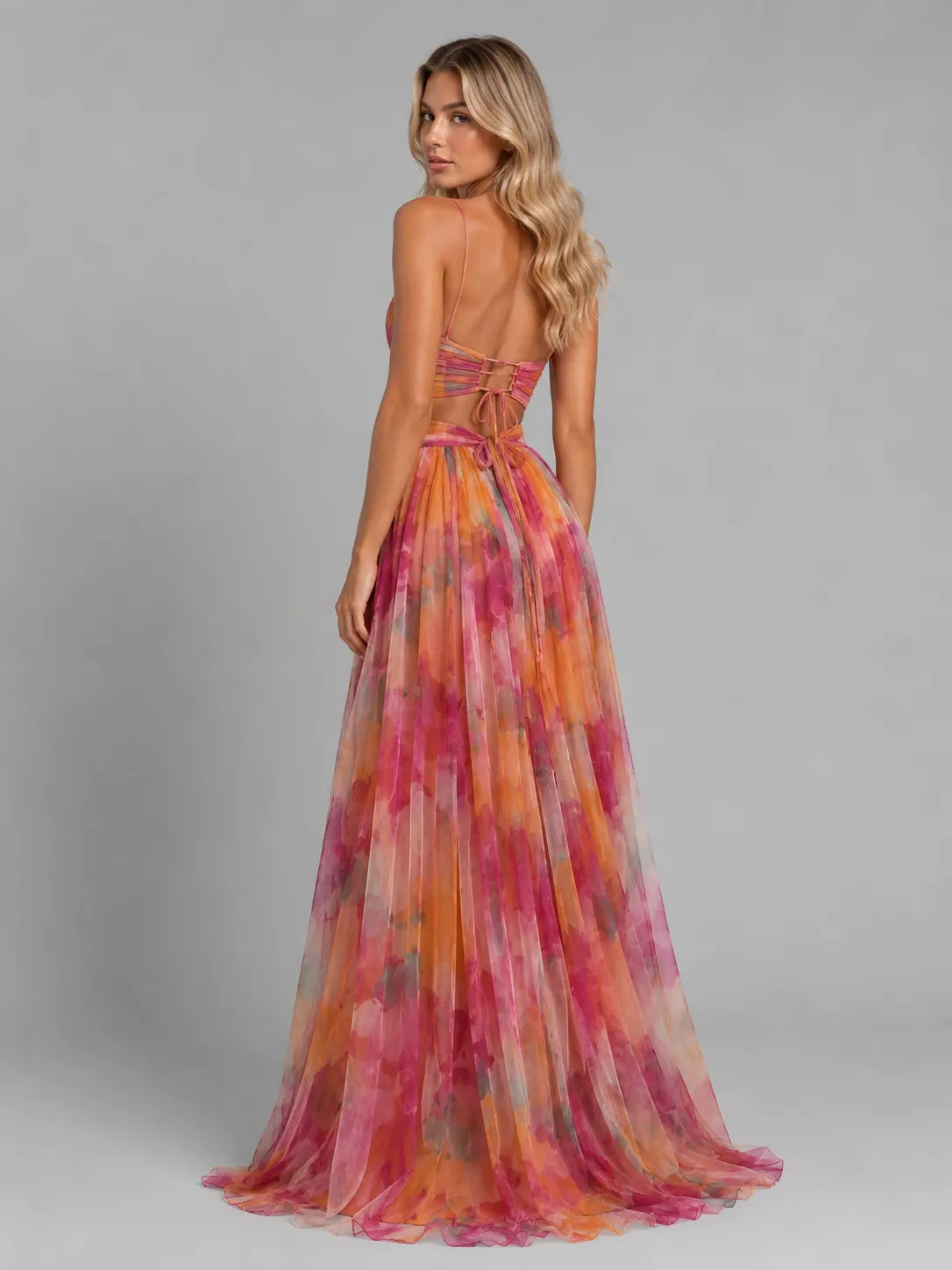 Oceane Robe Maxi Fleurie Col en V, Silhouette Fluide pour Femme - Orange