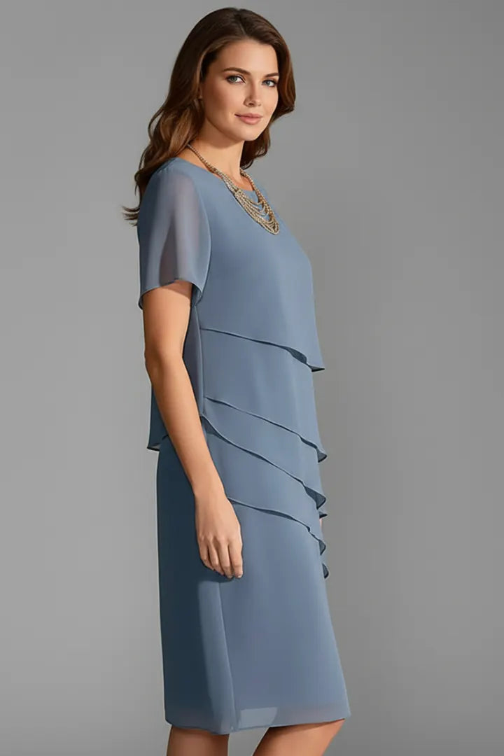 Esme Robe à Empiècement Devant, Manches Courtes, Ourlet Droit pour Femme - Bleu
