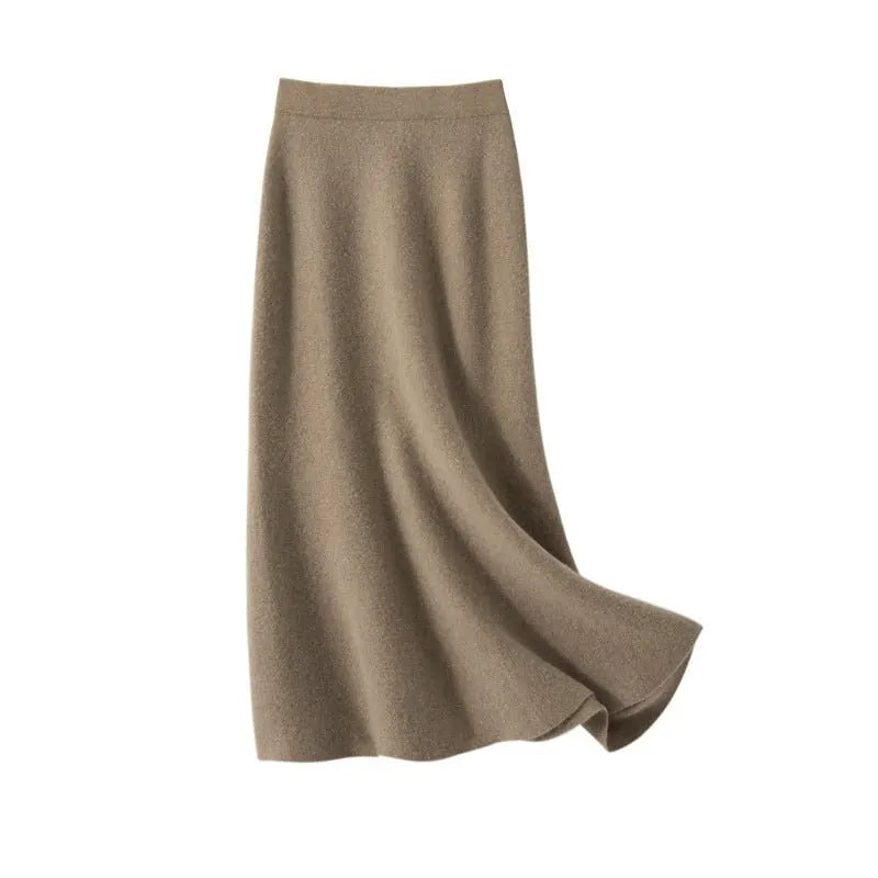 Marcelline Jupe Midi Évasée en Maille de Cachemire pour Femme - Taupe
