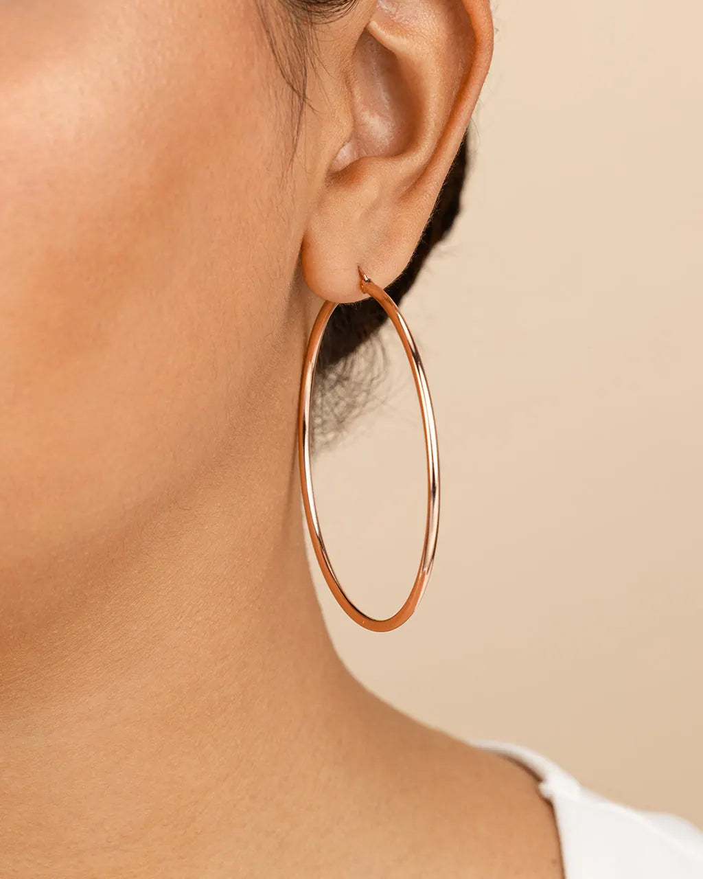Mireille Boucles d'Oreilles Créoles Classiques en Argent Sterling pour Femme - Or Rose
