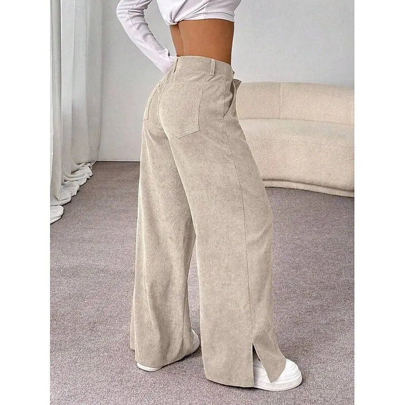 Camila Pantalon Large Taille Haute Élégant pour Femme - Beige