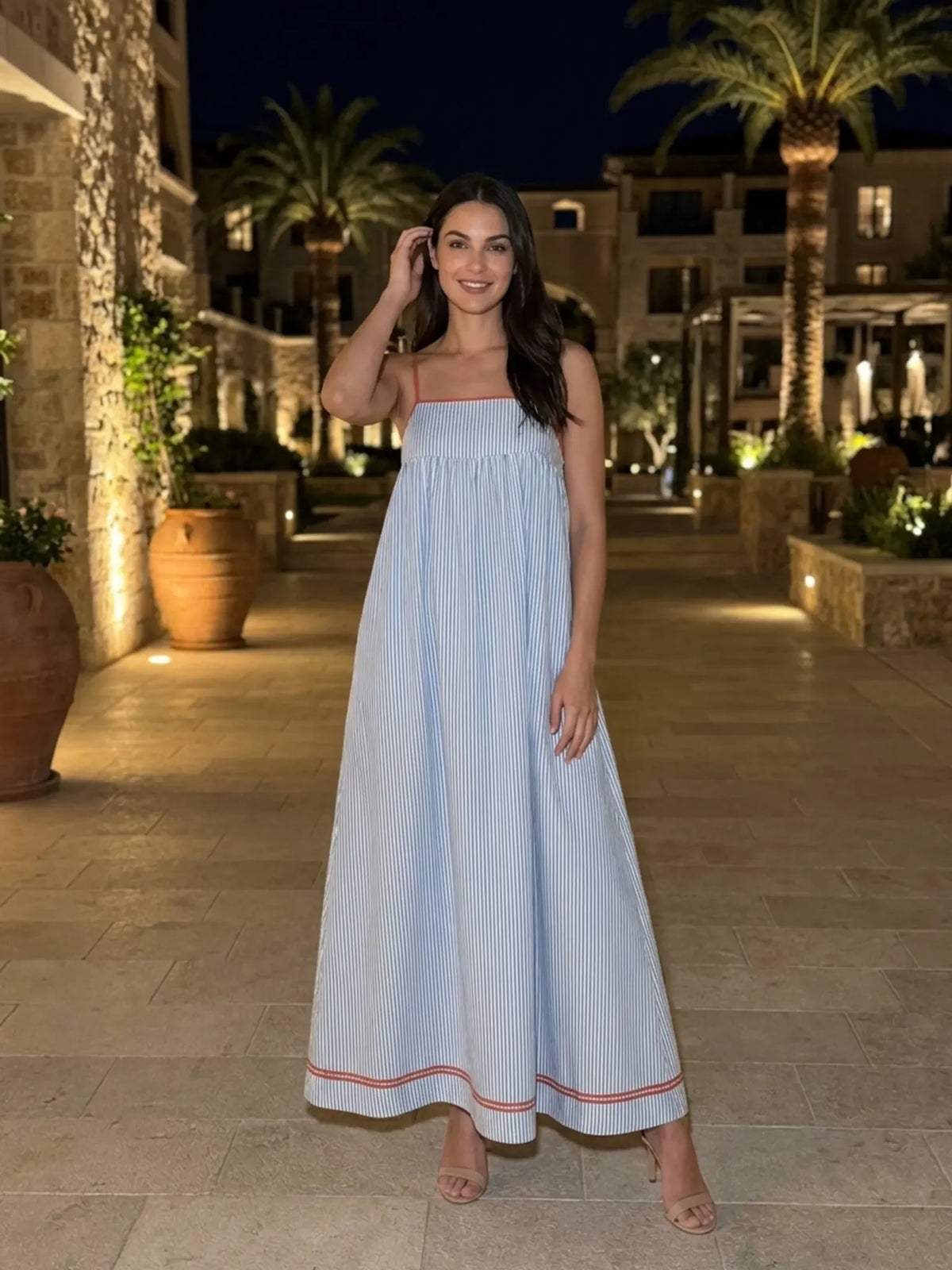 Marina Robe Maxi Rayée pour Femme - Bleu