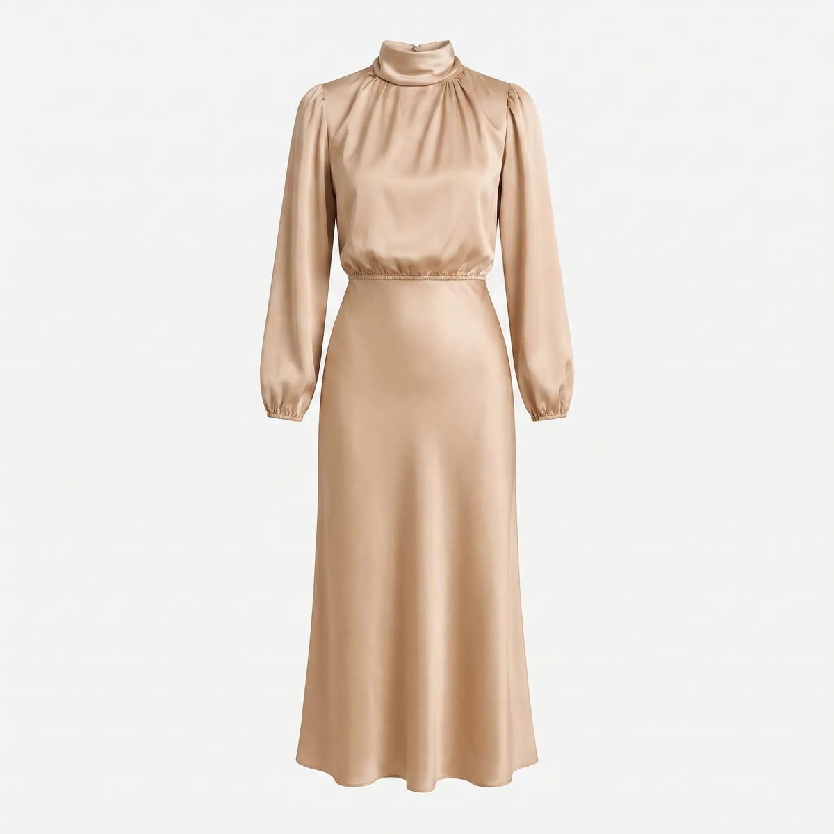 Wren Robe Midi Col Haut, Manches Longues pour Femme - Beige