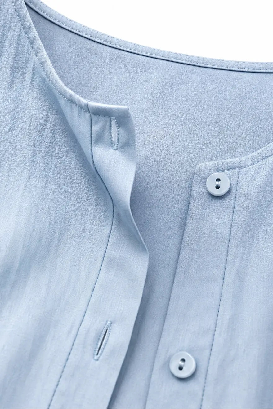 Dorielle Chemise Col Rond Boutonnée, Manches Longues pour Femme - Bleu