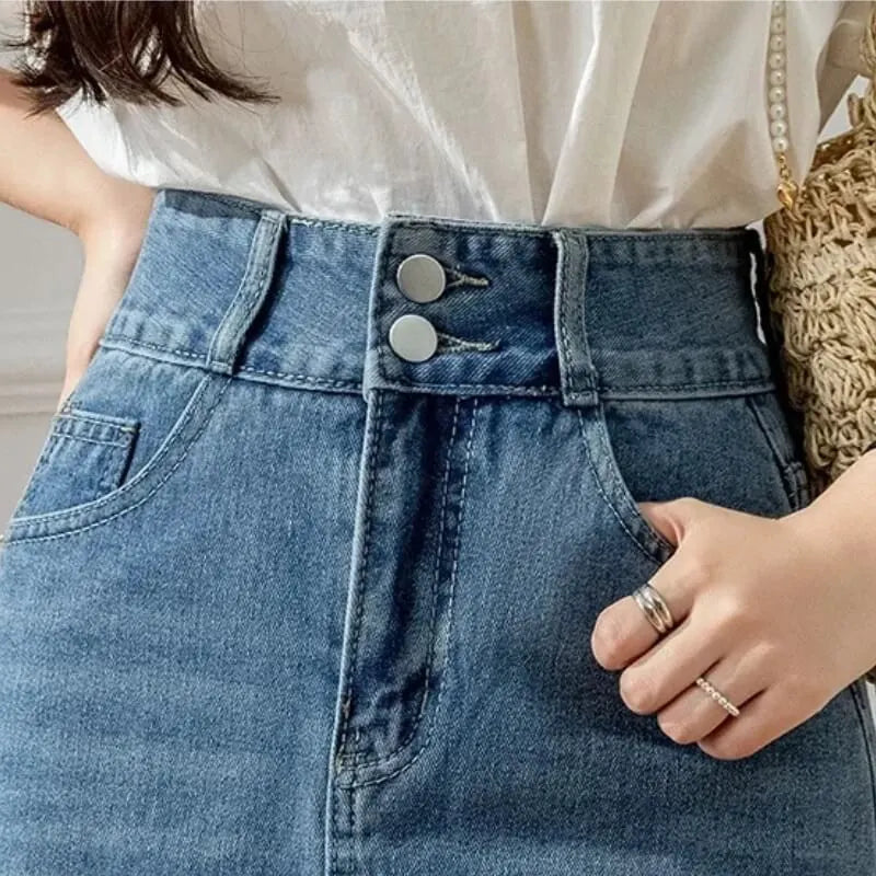 Giulia Jupe Midi Trapèze en Denim pour Femme - Bleu
