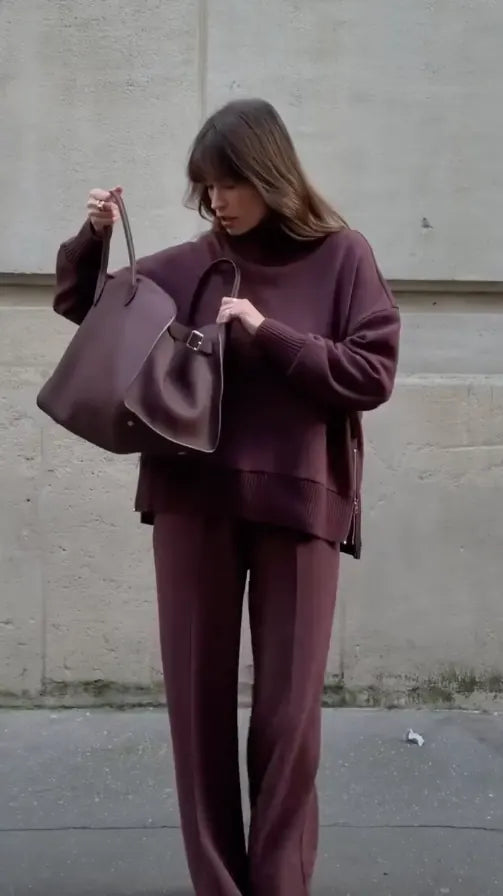 Maelynn Ensemble Coordonné Décontracté, Pantalon Large pour Femme - Bordeaux