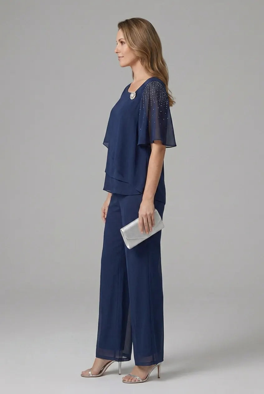 Héloïse Ensemble Haut et Pantalon Droit pour Femme - Bleu Marine