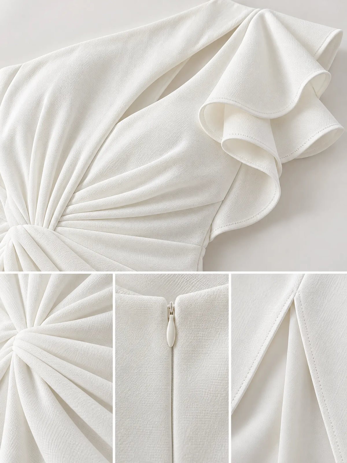 Flavie Robe de Soirée Invitée de Mariage à Volants, Épaule Dénudée pour Femme - Blanc
