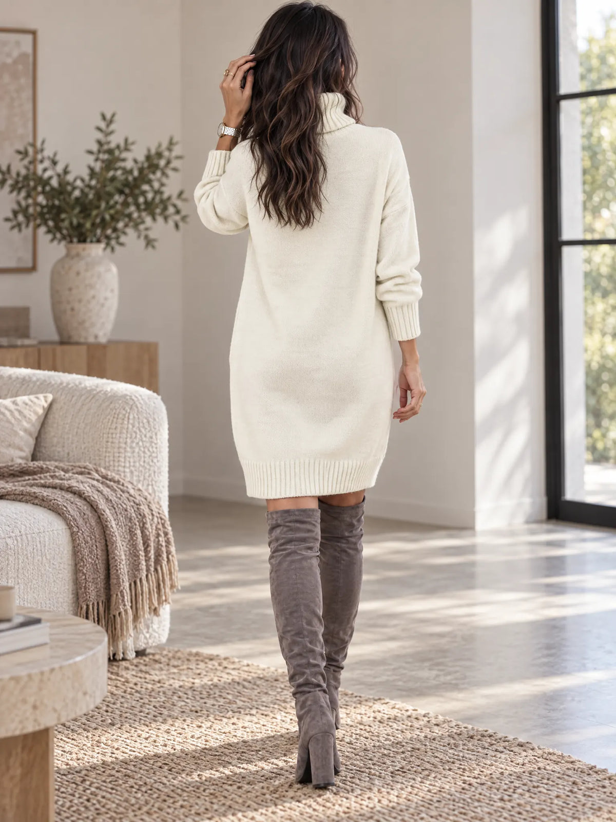 Isla Robe Pull Col Roulé, Douce et Élégante pour la Saison pour Femme - Blanc
