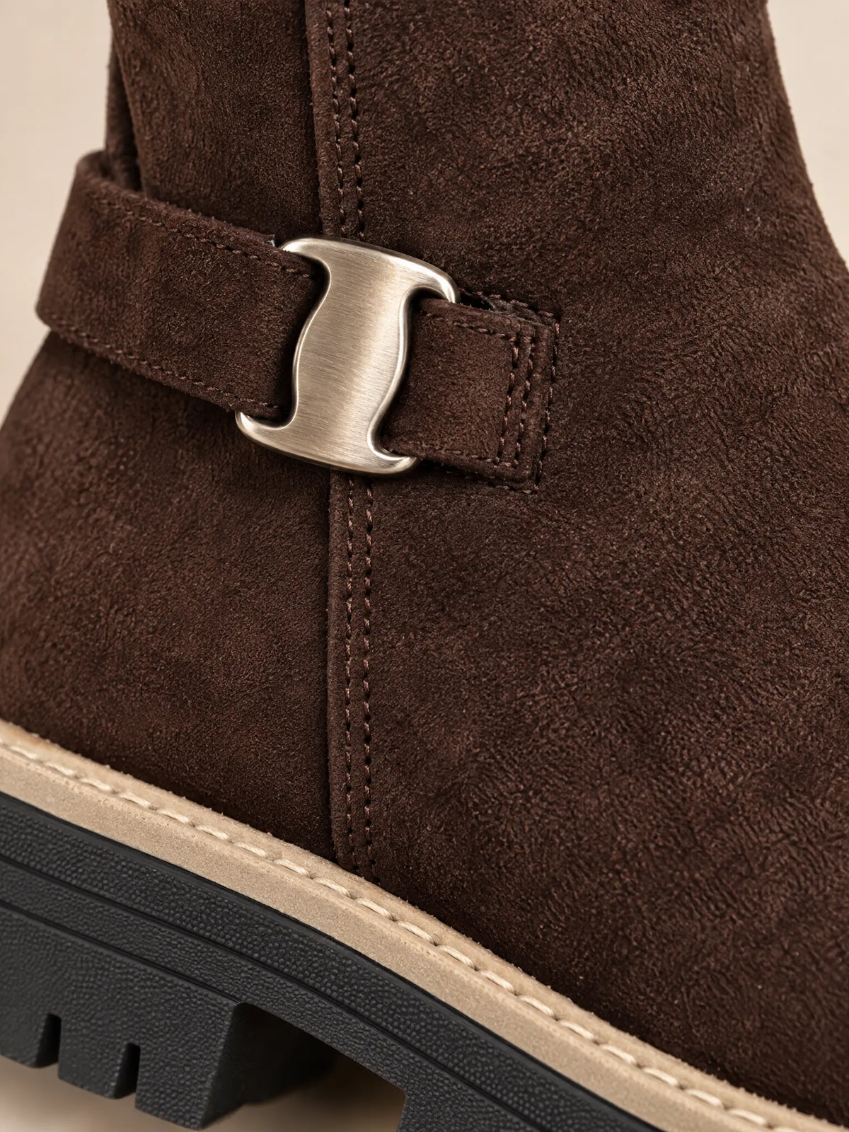 Lainie Bottes Montantes à Boucle, Semelle Crantée, Talon Carré pour Femme - Café